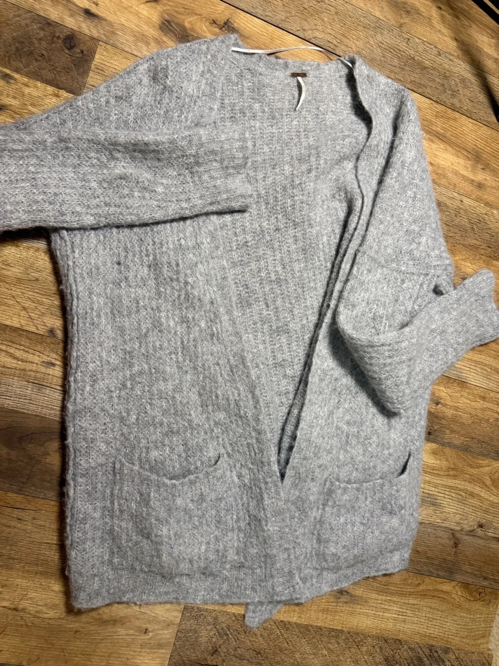 Free People Grey Alpaca Blend Open Front Knit Cardigan Sweater Size Large